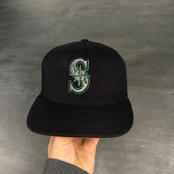 Vintage Seattle Mariners Hat New Era Fitted Cap 6 7/8 Wool USA Made 59Fifty - Picture 2 of 8